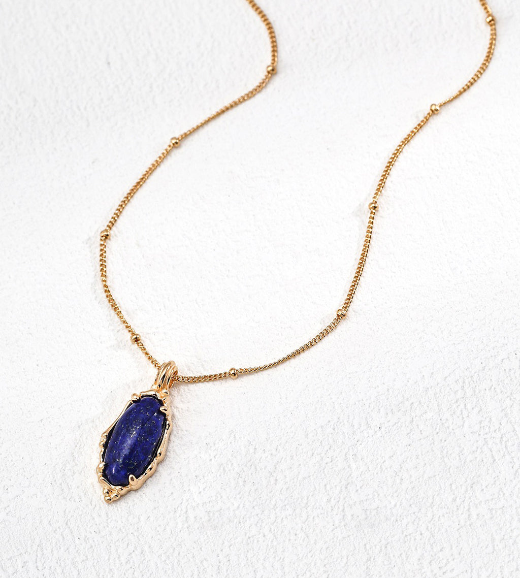Vintage Lapis Lazuli Pendant Necklace 18K Gold-Plated S925 Silver