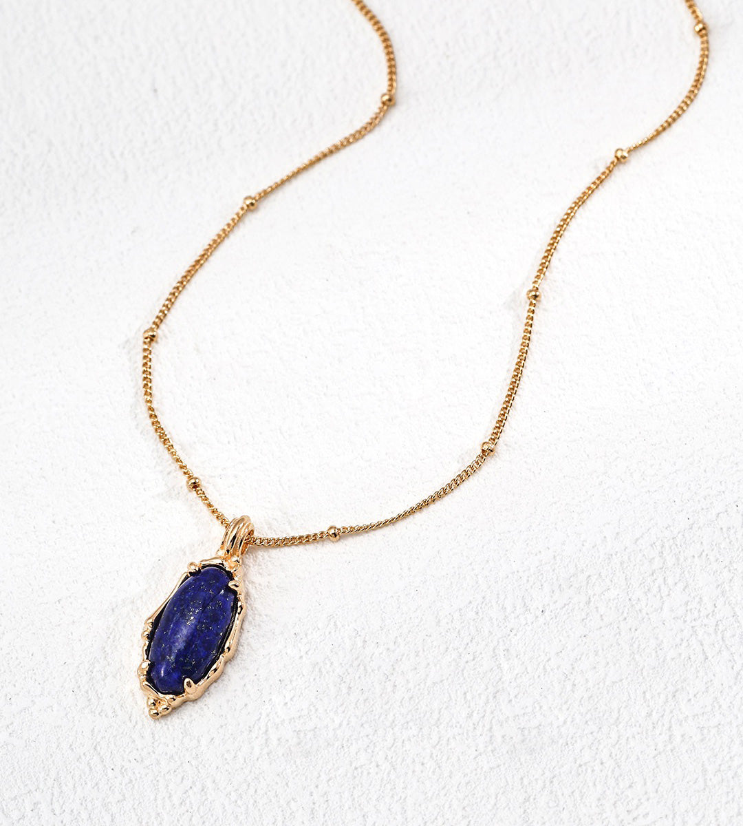 Vintage Lapis Lazuli Pendant Necklace 18K Gold-Plated S925 Silver