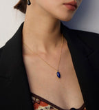 Vintage Lapis Lazuli Pendant Necklace 18K Gold-Plated S925 Silver
