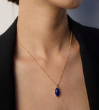 Vintage Lapis Lazuli Pendant Necklace 18K Gold-Plated S925 Silver on the neck