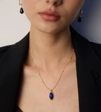 Vintage Lapis Lazuli Pendant Necklace 18K Gold-Plated S925 Silver
