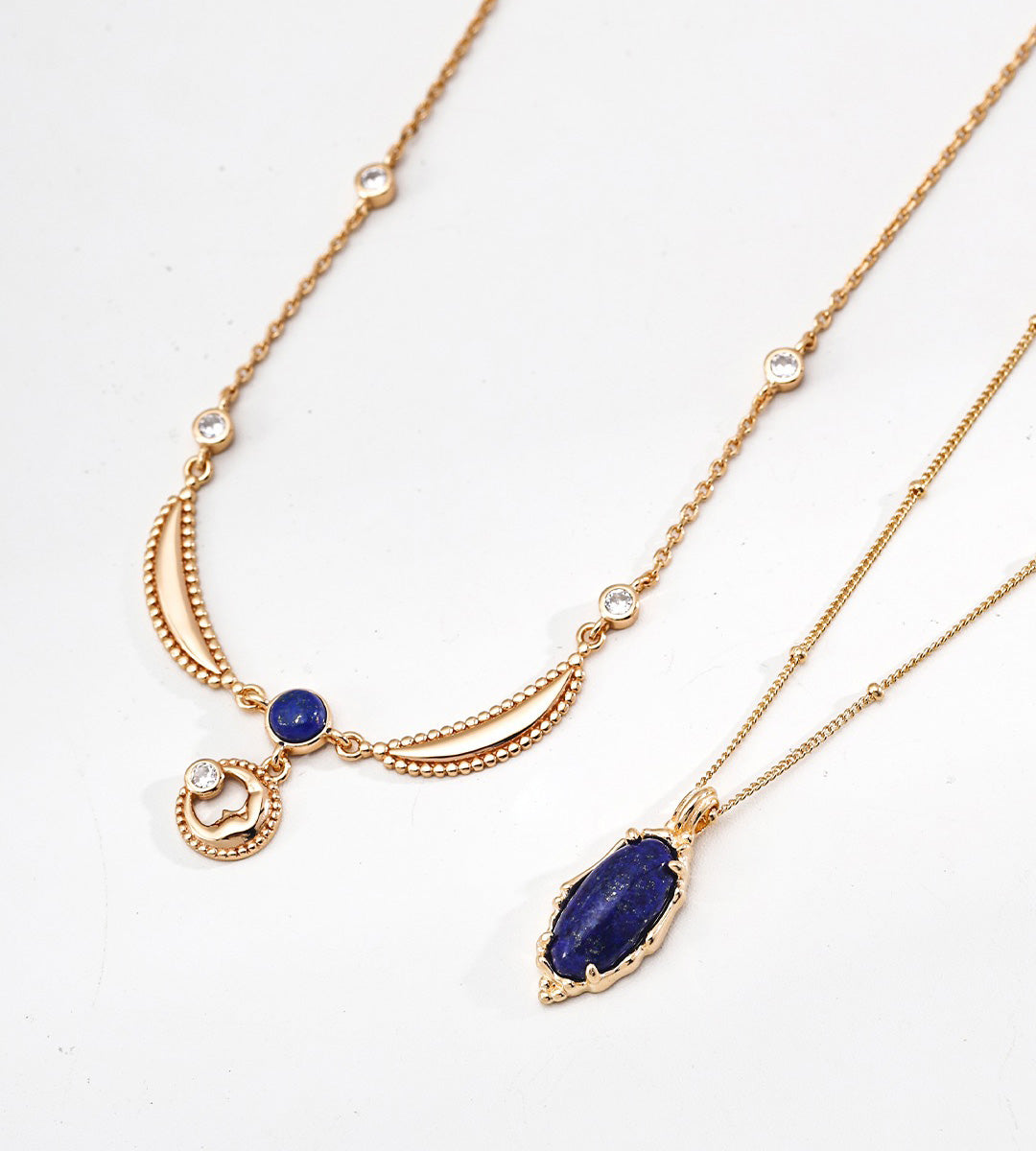 Vintage Lapis Lazuli Pendant Necklace 18K Gold-Plated S925 Silver