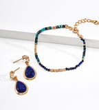 Lapis Lazuli Statement Drop Earrings and Bracelet, 18K Gold-Plated S925 Silver