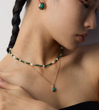 Vintage Malachite 18K Gold-Plated S925 Silver Pendant Necklace