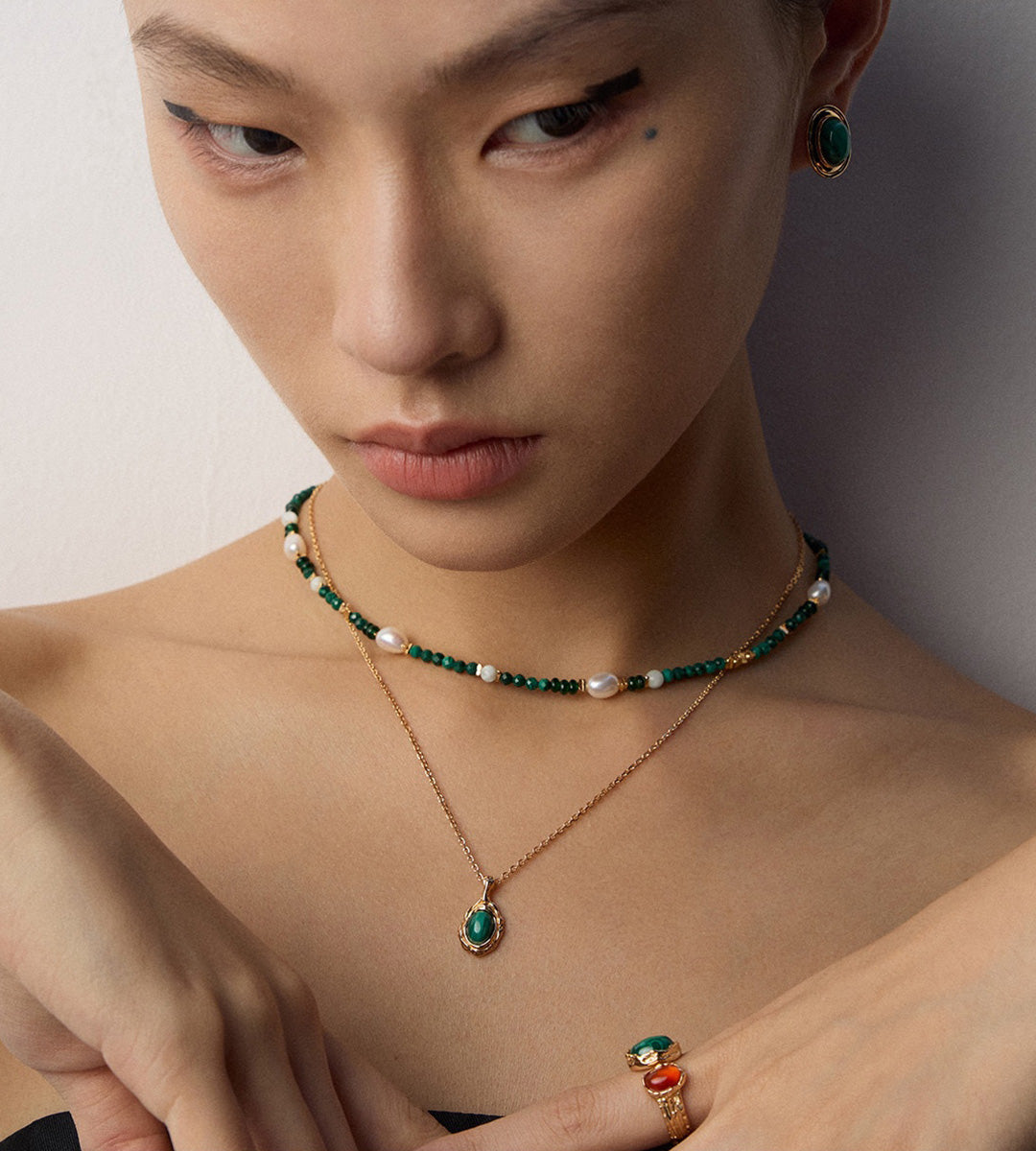 Vintage Malachite 18K Gold-Plated S925 Silver Pendant Necklace