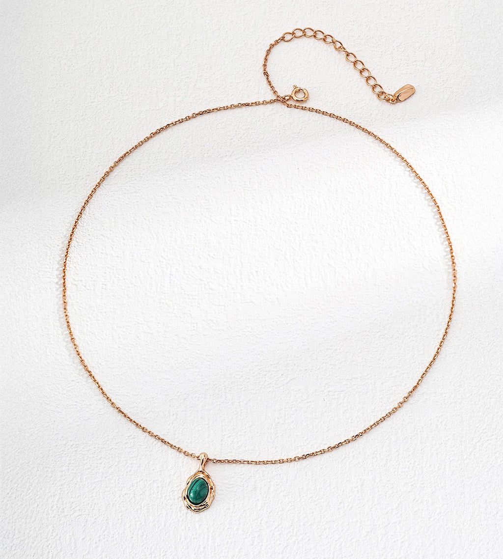 Vintage Malachite 18K Gold-Plated S925 Silver Pendant Necklace