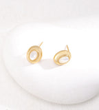 Vintage Mother-of-Pearl Oval Stud Earrings, 18K Gold-Plated S925 Silver, Gold Color