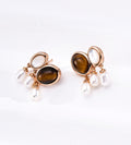 Paired Tiger’s Eye Gemstone Pearl Drop Earrings, 18K Gold Plated on S925 Sterling Silver, Vintage Gold | BUCKLE Collective
