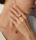 Vintage Square Hammered Pearl Open Ring