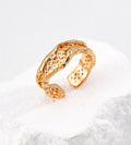 Textured Lattice Adjustable Open Ring 18K Gold-Plated S925 Silver, Gold color
