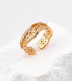 Textured Lattice Adjustable Open Ring 18K Gold-Plated S925 Silver, Gold color