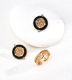 Textured Lattice Adjustable Open Ring 18K Gold-Plated S925 Silver, Gold color