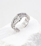 Textured Lattice Adjustable Open Ring 18K Gold-Plated S925 Silver, White Gold color