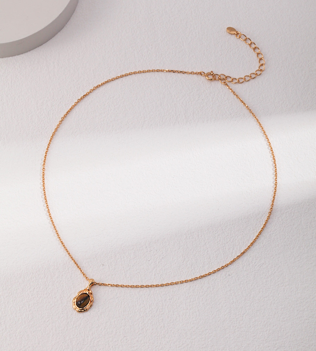 Vintage Tiger's Eye Stone Pendant Necklace 18K Gold Plated S925 Silver