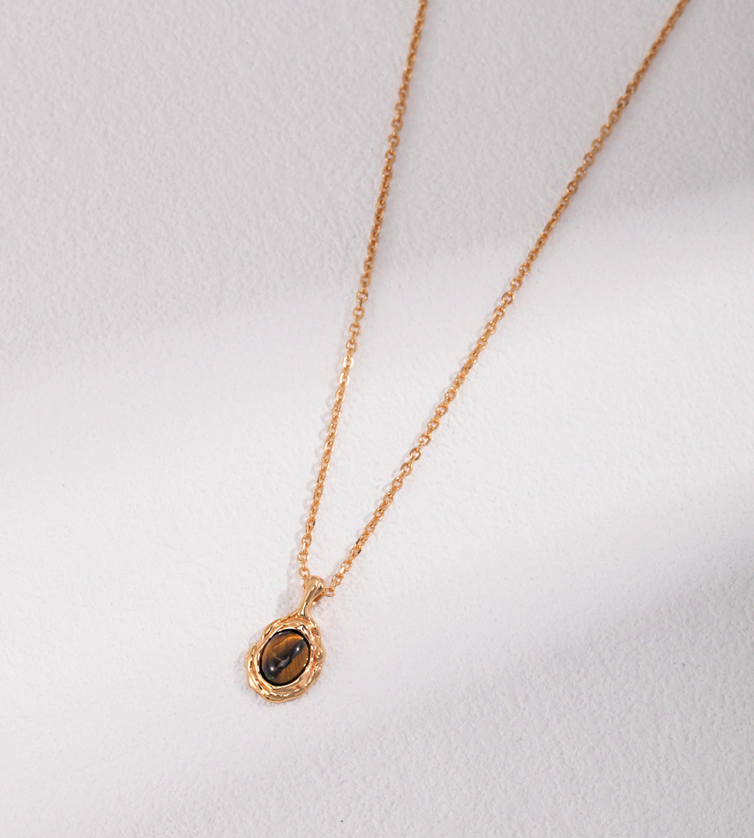 Vintage Tiger's Eye Stone Pendant Necklace 18K Gold Plated S925 Silver