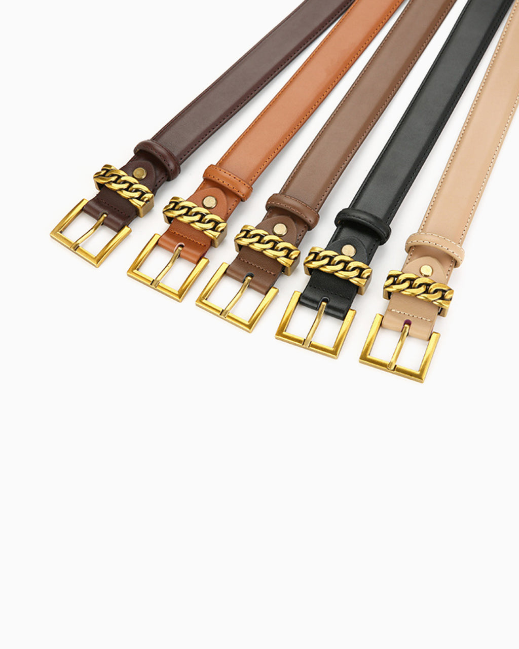 Women's Statement Vintage Style Belt with Gold Buckle & Chain Detail