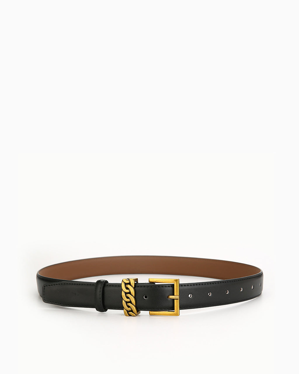 Women's Statement Vintage Style Belt with Gold Buckle & Chain Detail, Black