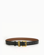 Women's Statement Vintage Style Belt with Gold Buckle & Chain Detail, Black