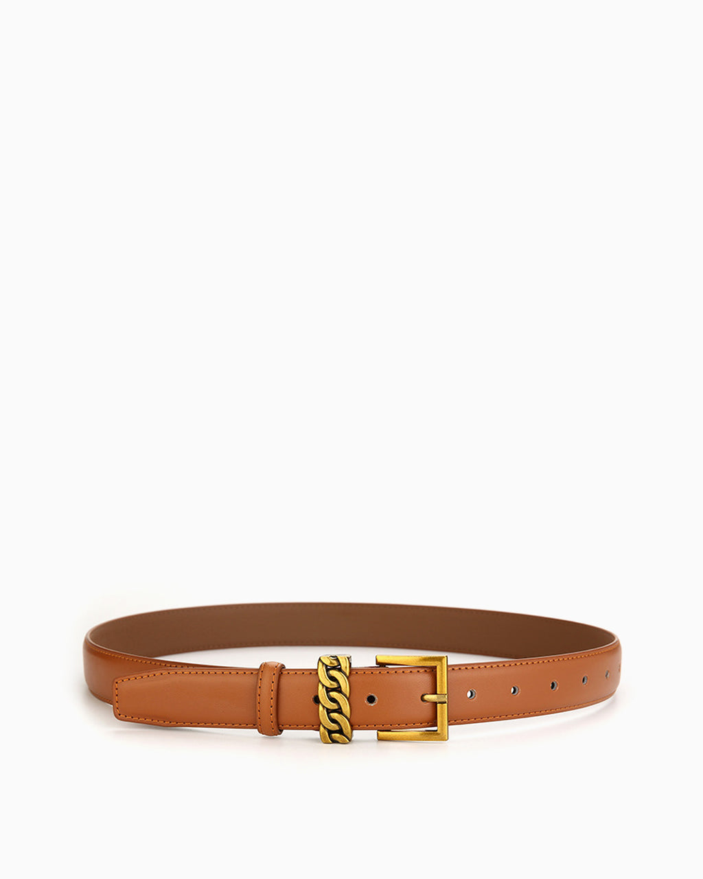 Women's Statement Vintage Style Belt with Gold Buckle & Chain Detail, Camel