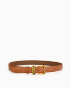 Women's Statement Vintage Style Belt with Gold Buckle & Chain Detail, Camel