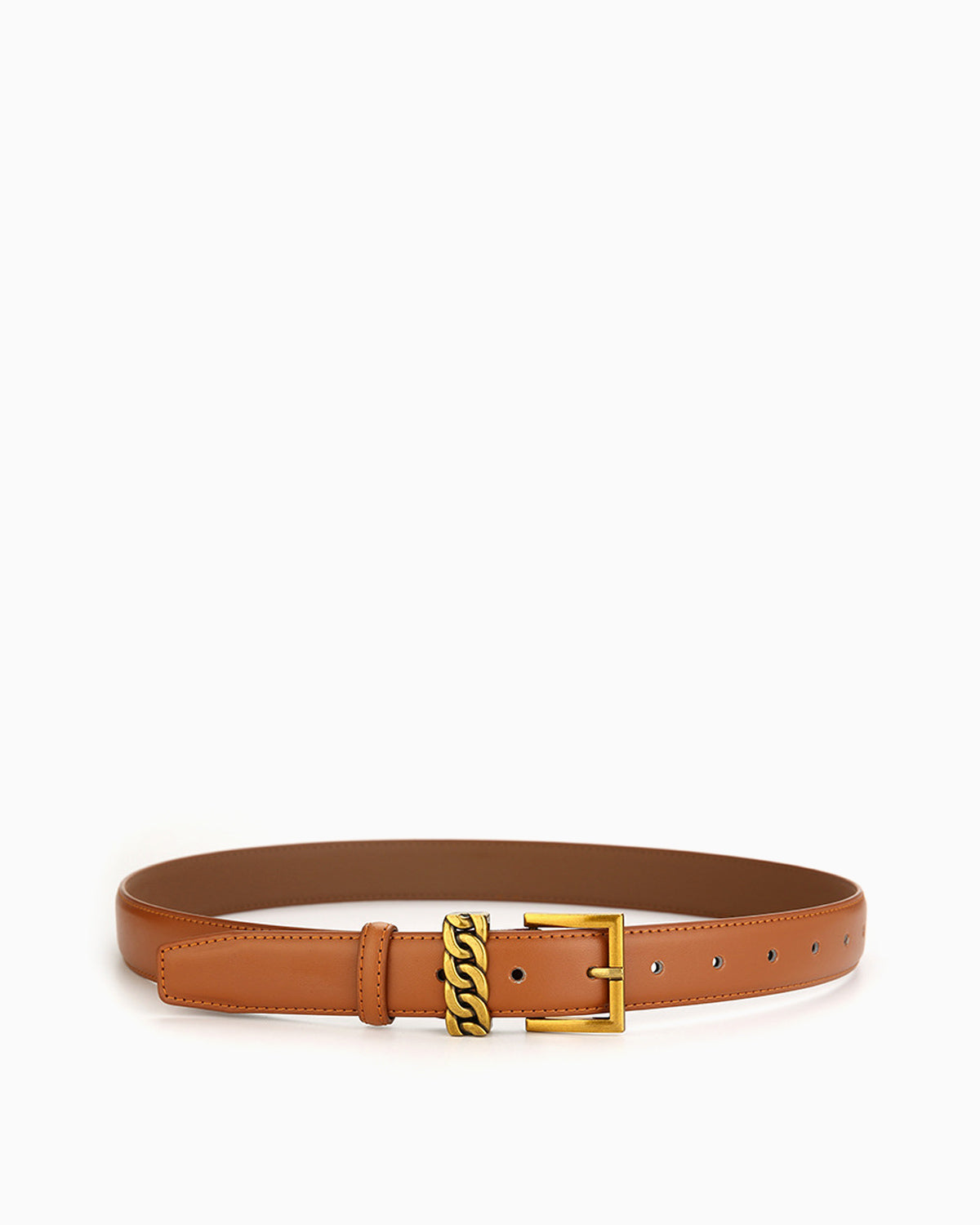 Women's Statement Vintage Style Belt with Gold Buckle & Chain Detail, Camel