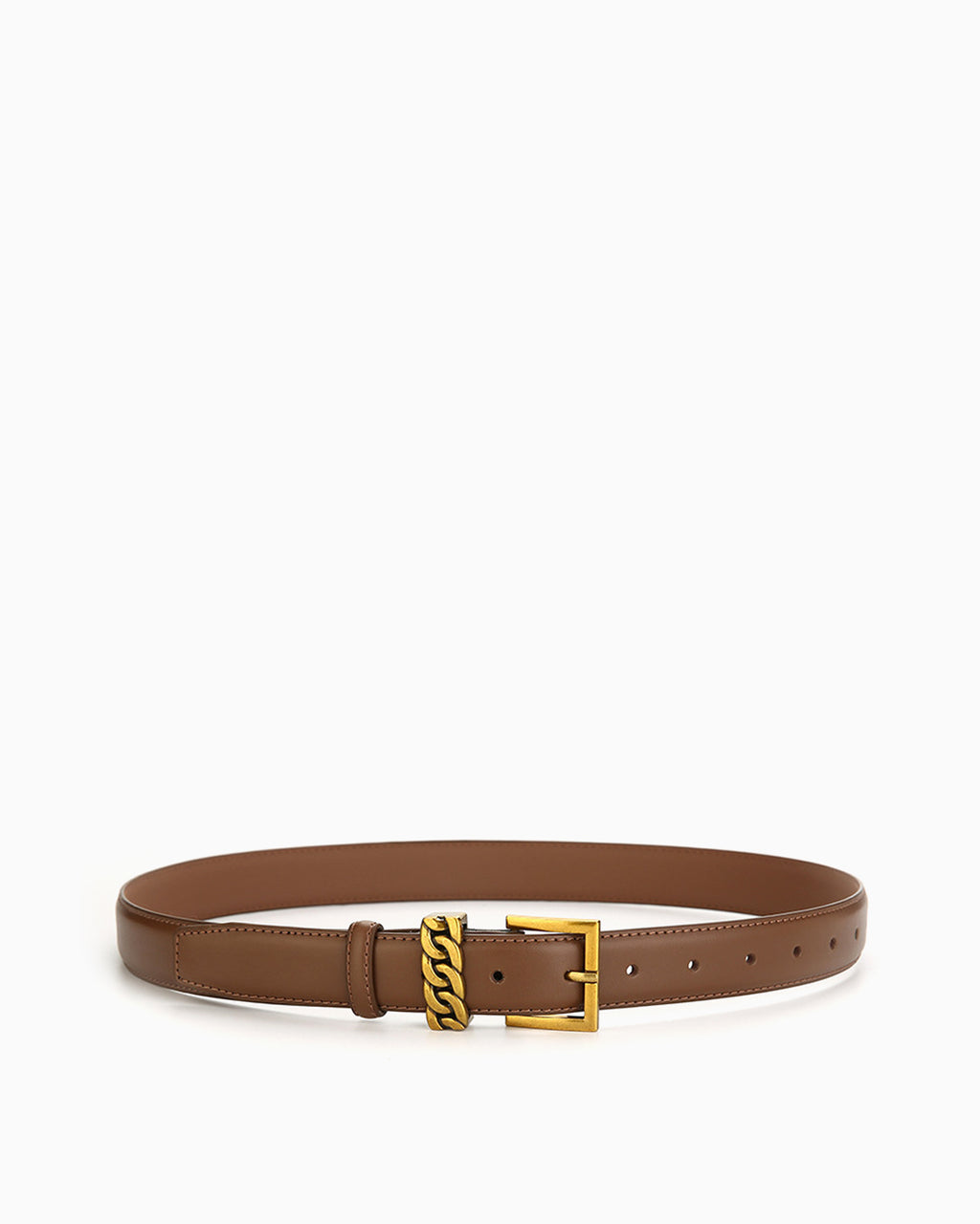 Women's Statement Vintage Style Belt with Gold Buckle & Chain Detail, Caramel