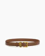 Women's Statement Vintage Style Belt with Gold Buckle & Chain Detail, Caramel