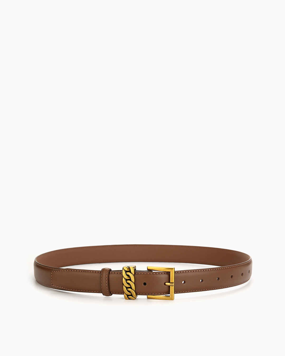 Women's Statement Vintage Style Belt with Gold Buckle & Chain Detail, Caramel