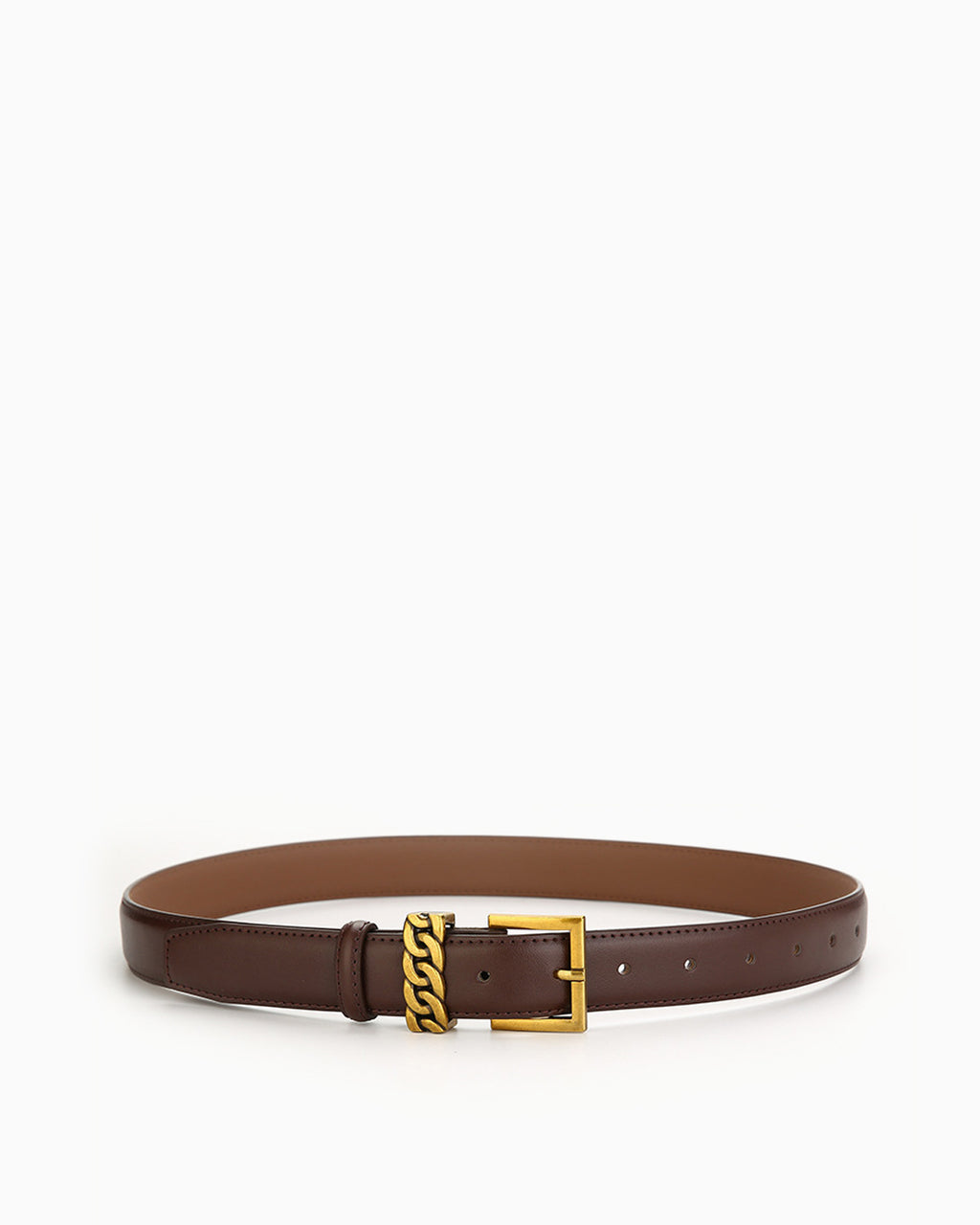 Women's Statement Vintage Style Belt with Gold Buckle & Chain Detail, Coffee