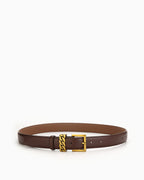 Women's Statement Vintage Style Belt with Gold Buckle & Chain Detail, Coffee