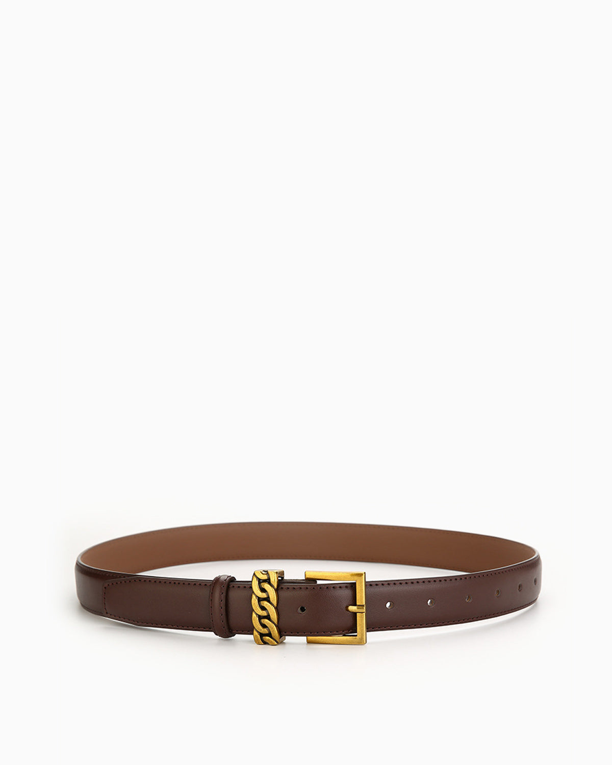 Women's Statement Vintage Style Belt with Gold Buckle & Chain Detail, Coffee