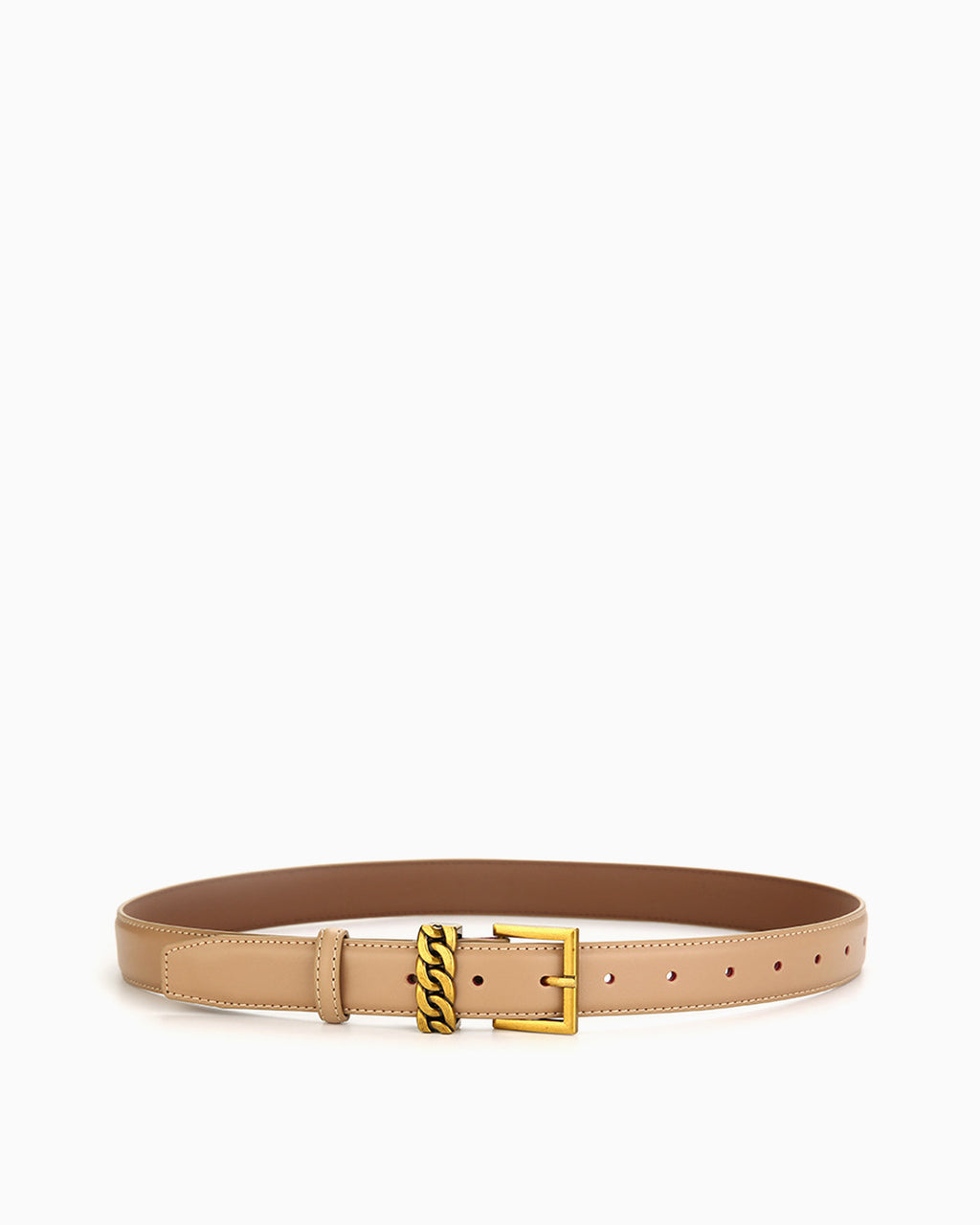 Women's Statement Vintage Style Belt with Gold Buckle & Chain Detail, Khaki