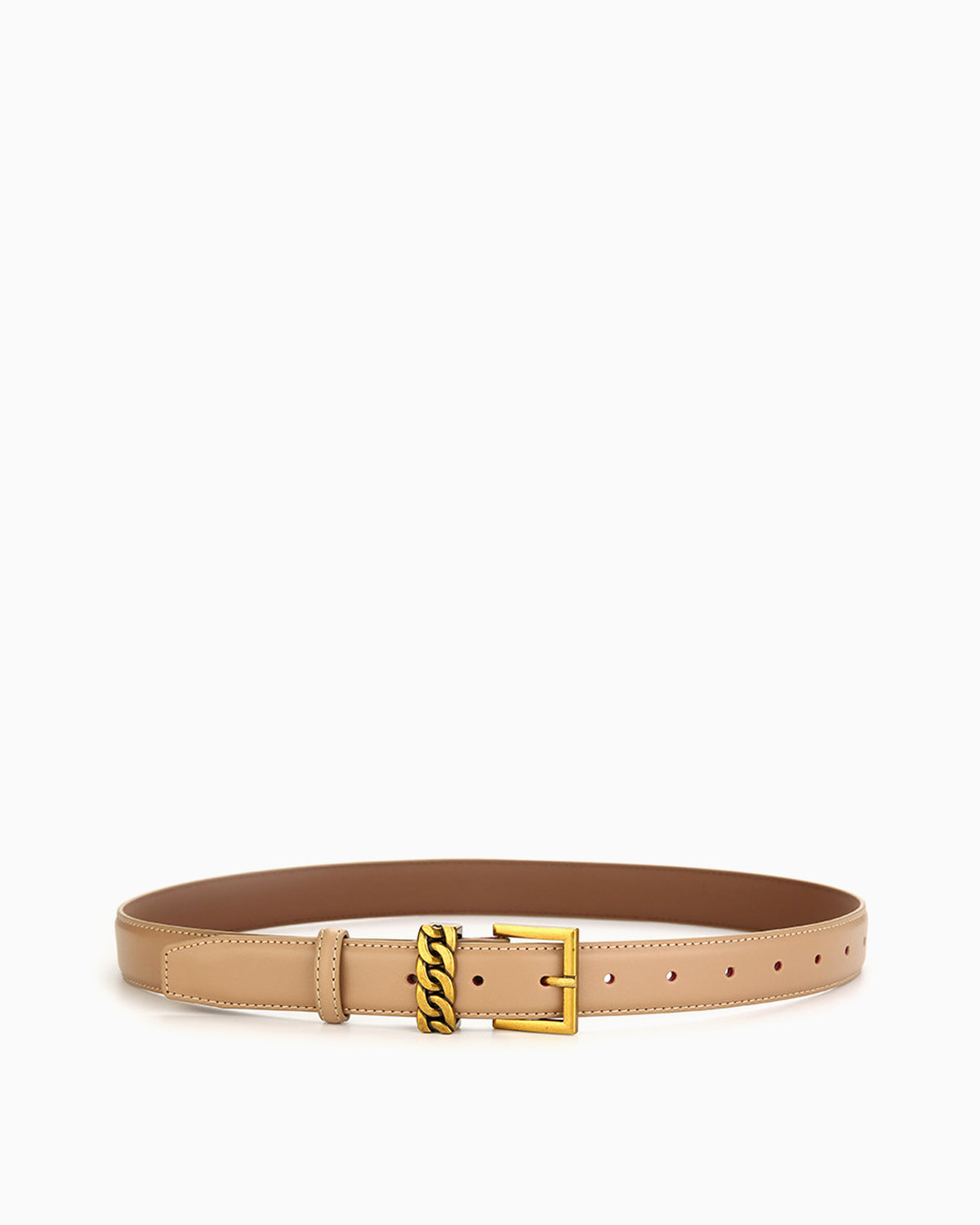 Women's Statement Vintage Style Belt with Gold Buckle & Chain Detail, Khaki