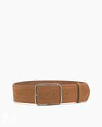 Women's Suede Leather Wide Belt with Silver Buckle, Camel color