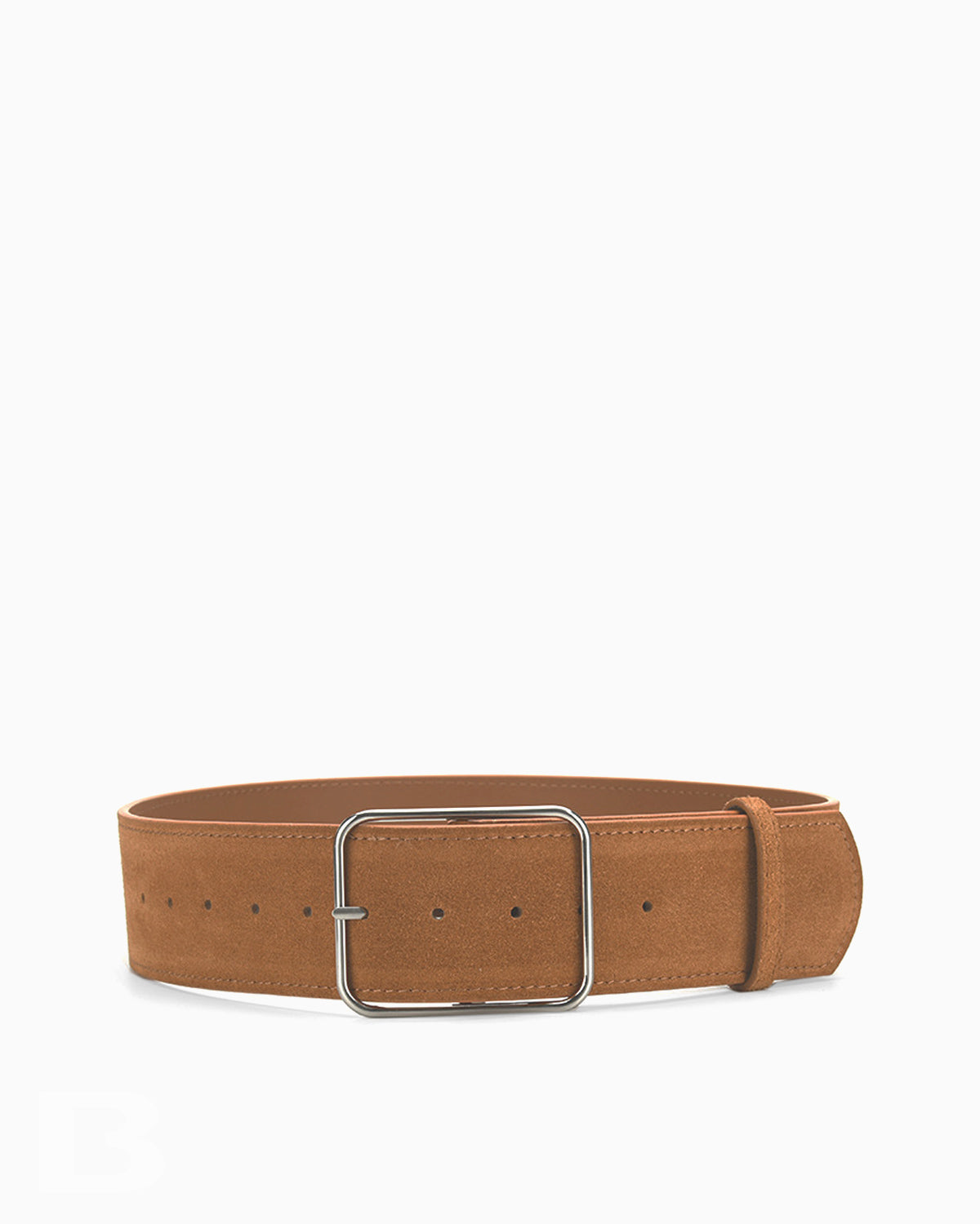 Women's Suede Leather Wide Belt with Silver Buckle, Camel color
