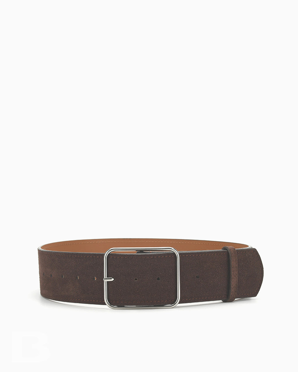 Women's Suede Leather Wide Belt with Silver Buckle, Deep Caramel Color