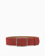 Women's Suede Leather Wide Belt with Silver Buckle, Red Color