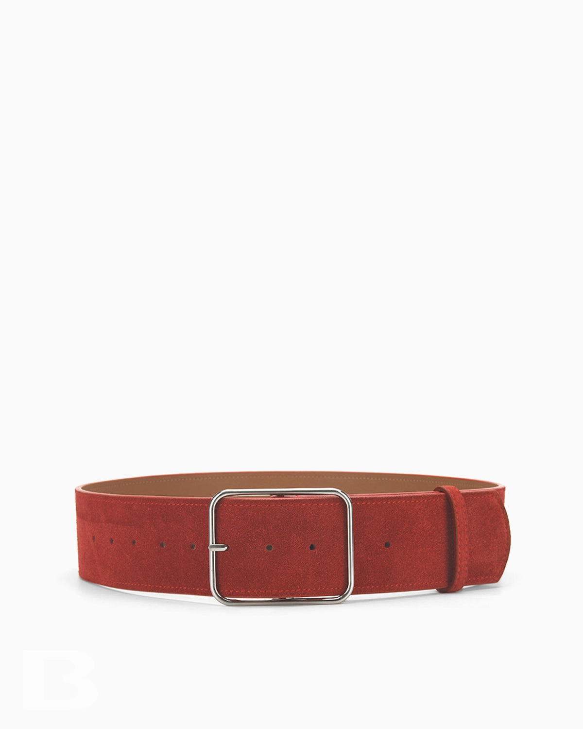 Women's Suede Leather Wide Belt with Silver Buckle, Red Color