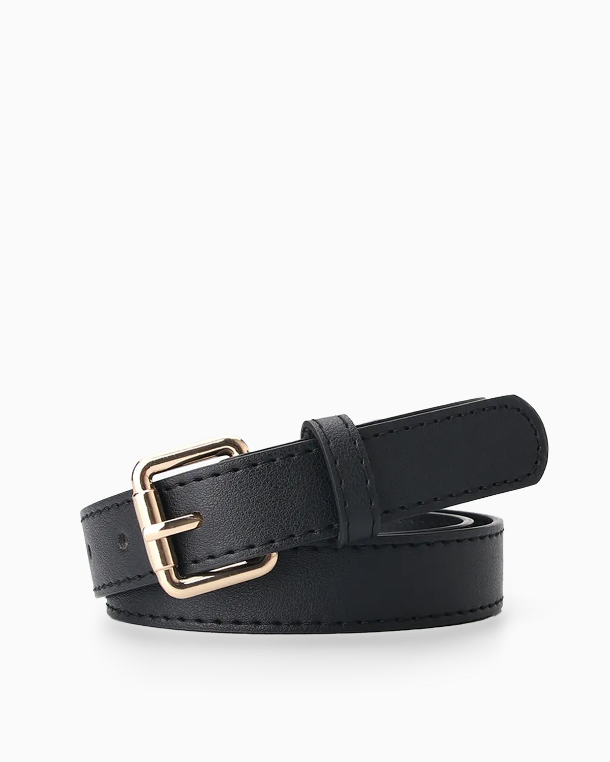 Women's Classic Belt with Gold Rectangular Buckle, Black Color Belt