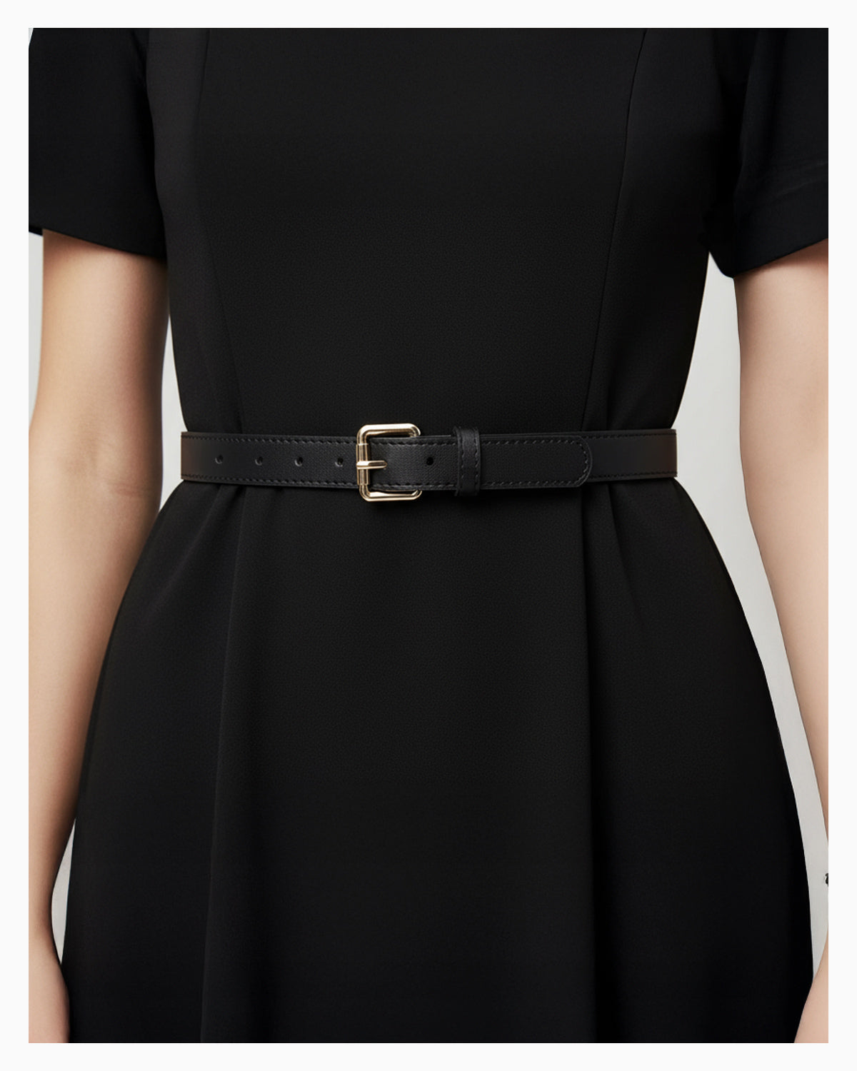 Women's Classic Belt with Gold Rectangular Buckle, Black Color Belt