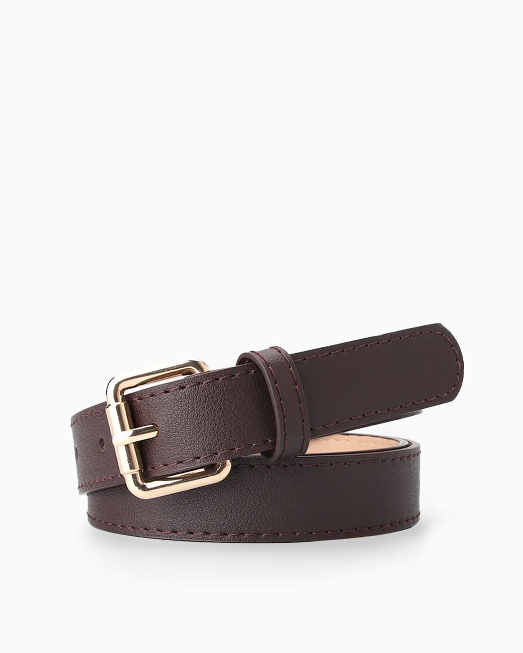 Women's Classic Belt with Gold Rectangular Buckle, Brown Color Belt