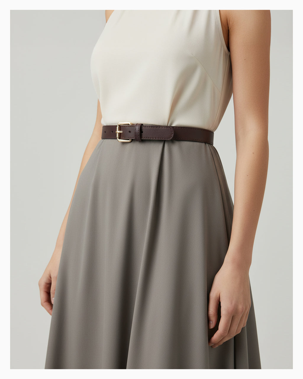 Women's Classic Belt with Gold Rectangular Buckle, Brown Color Belt