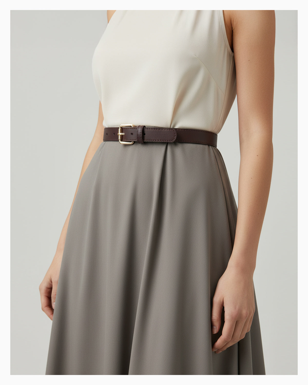 Women's Classic Belt with Gold Rectangular Buckle, Brown Color Belt