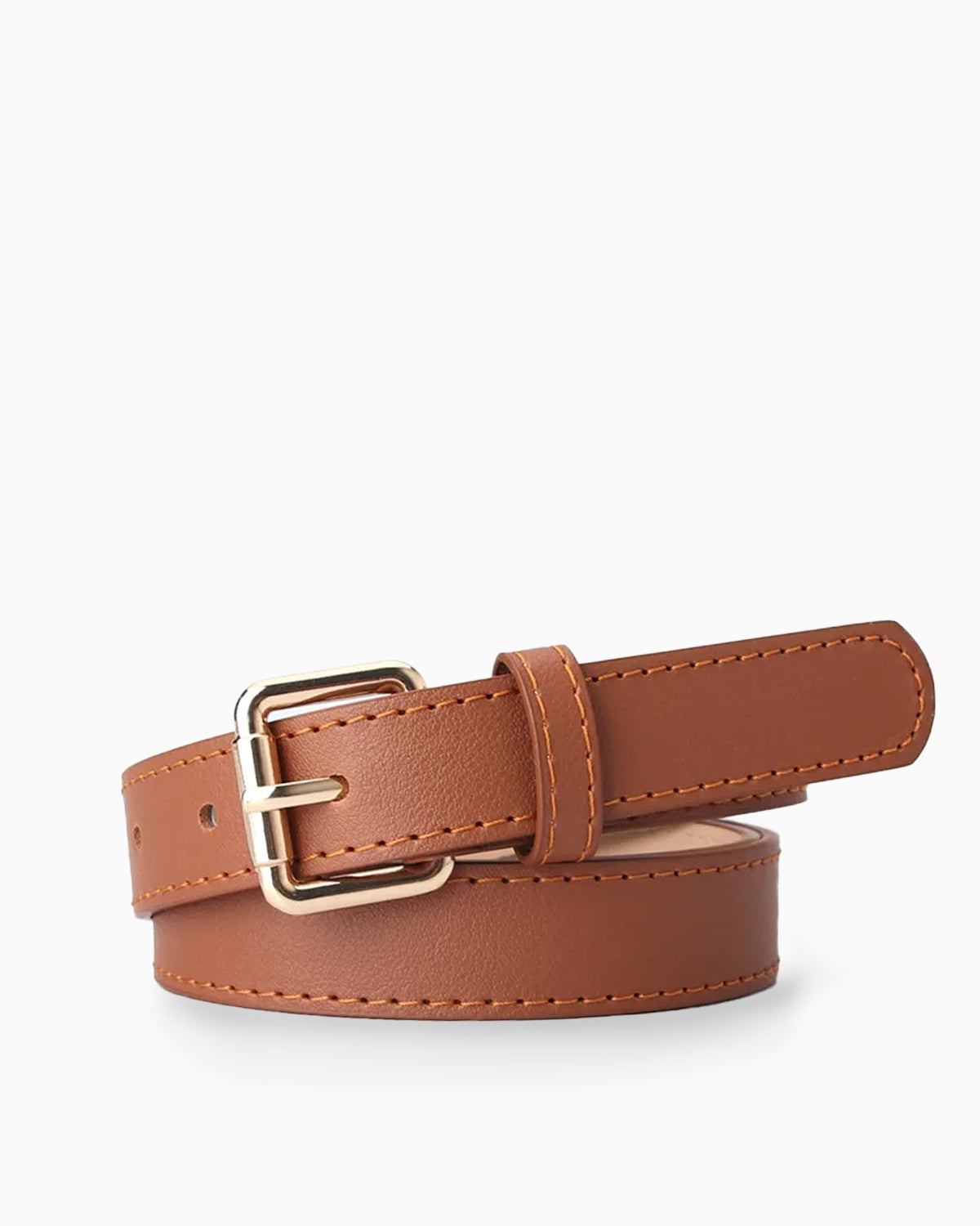 Women's Classic Belt with Gold Rectangular Buckle, Camel Color Belt