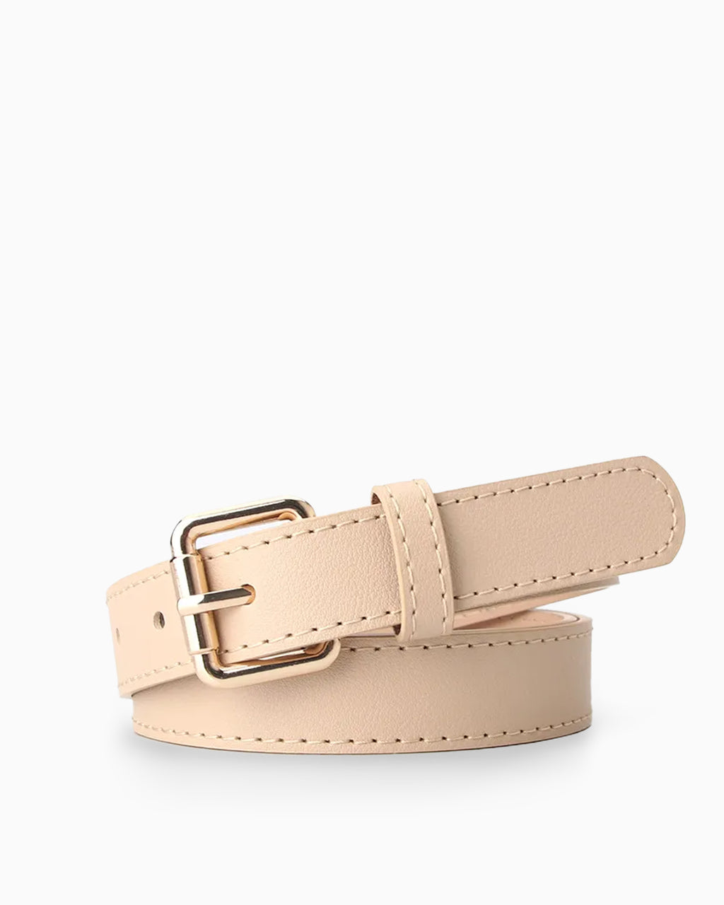 Women's Classic Belt with Gold Rectangular Buckle, Khaki Color Belt