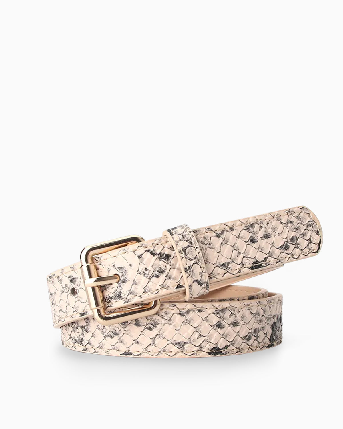Women's Classic Belt with Gold Rectangular Buckle, Snake Pattern Belt