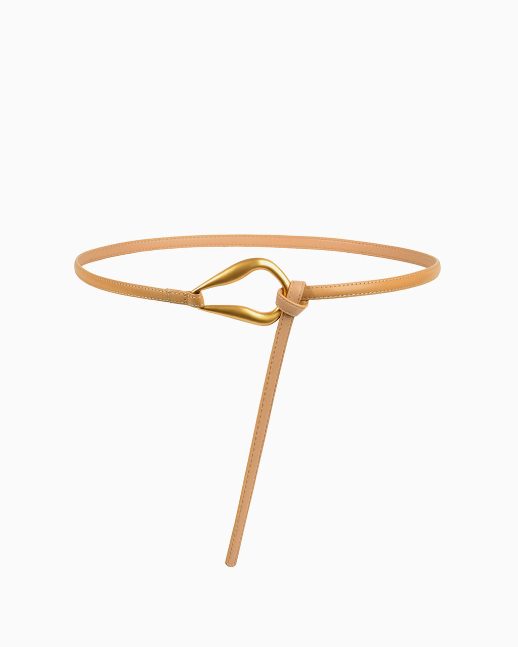 Women's Apricot Slim Knotted Leather Belt with Gold Loop