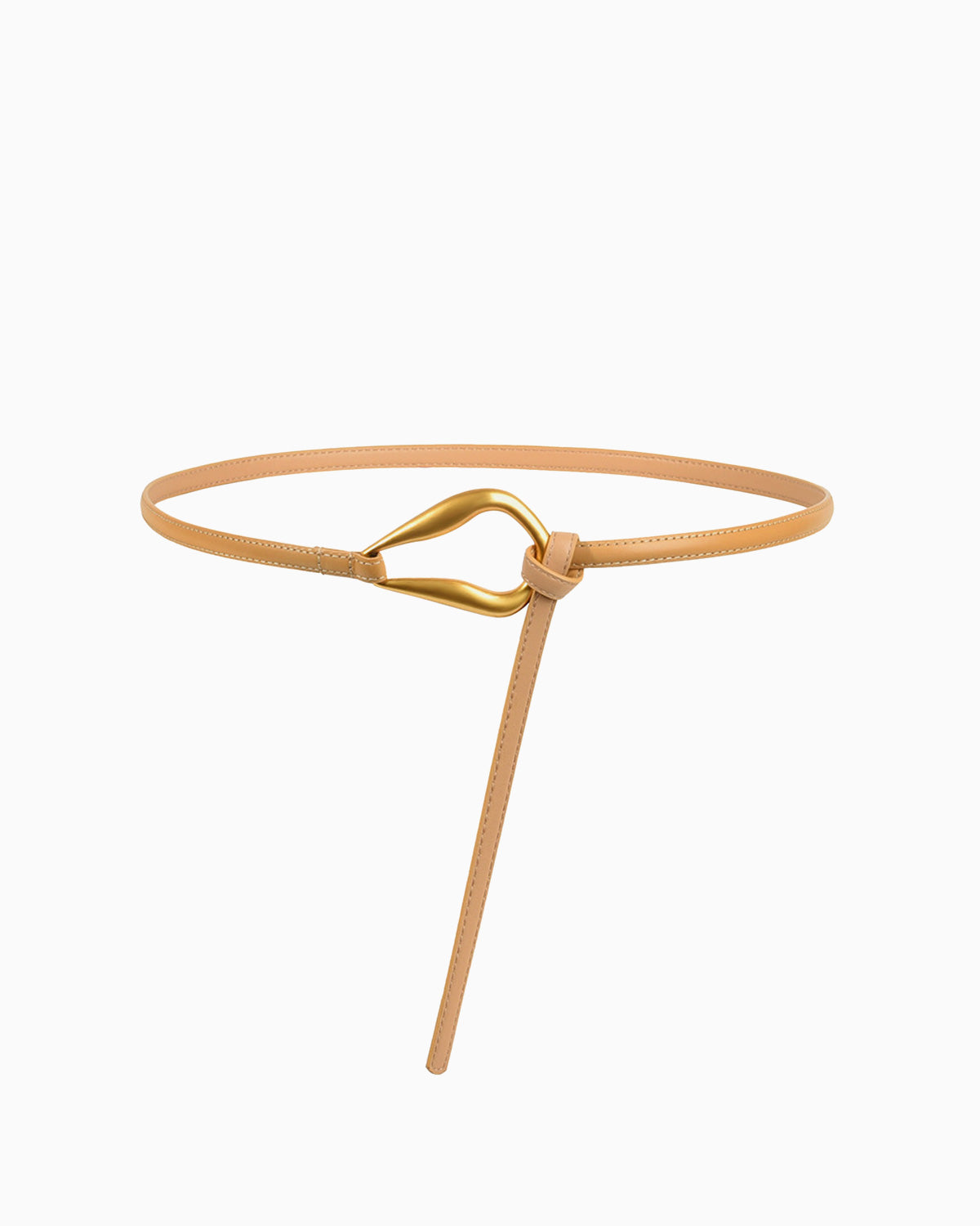 Women's Apricot Slim Knotted Leather Belt with Gold Loop