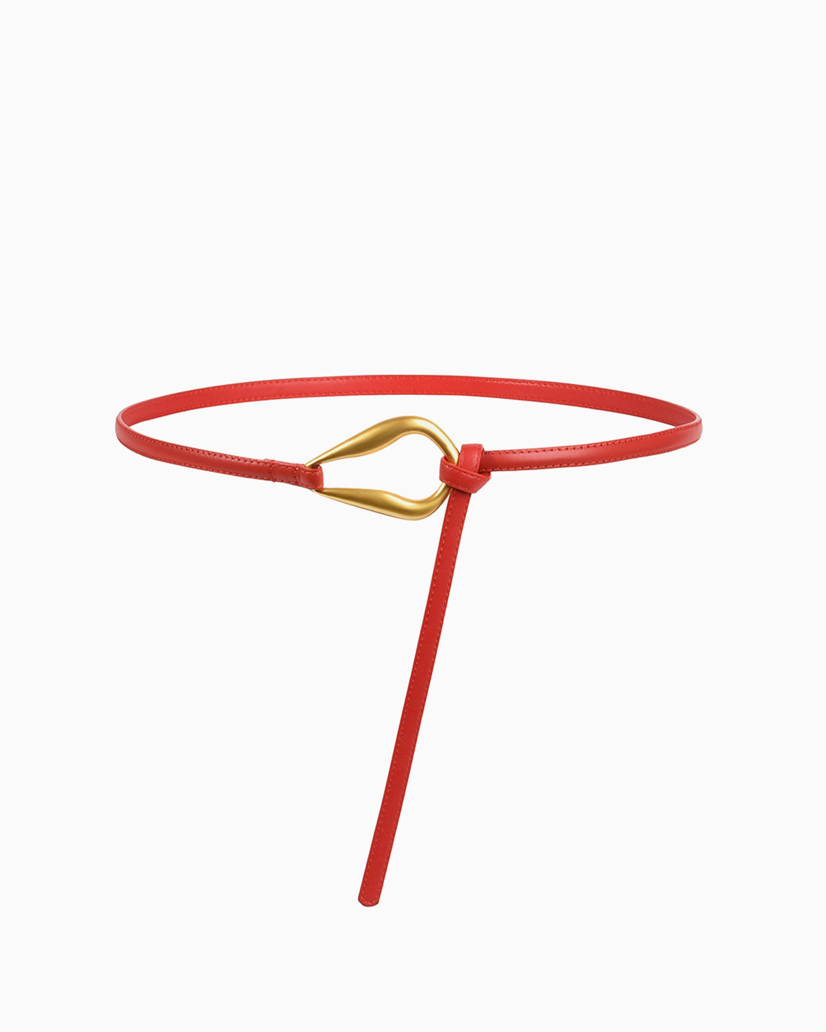 Women's Red Slim Knotted Leather Belt with Gold Loop