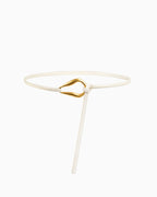Women's White Slim Knotted Leather Belt with Gold Loop